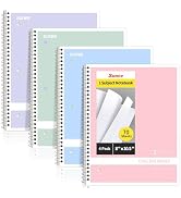 SUNEE Spiral Notebooks College Ruled, 1-Subject, 4 Pack, 8 x 10-1/2 in, 70 Sheets, 3-Hole Punched...