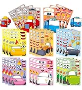 24 Sheets Make Your Own Stickers Make A Face Stickers for Kids Toddlers with Construction Police ...