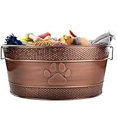 BREKX Indestructible Metal Dog Toy Bin - Copper Galvanized Storage Bin with Handles, Dog Toy Box ...