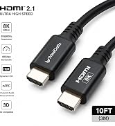 PrimeCrafts 10 ft HDMI 2.1 cable with gold-plated connectors supporting 48Gbps, 8K 60Hz, 4K 120Hz