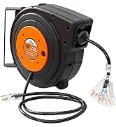 HONDERSON 45 FT Retractable Extension Cord Reel with 3 Electrical Outlets,Heavy Duty 12 AWG/3C SJ...