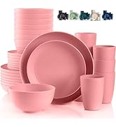Gudvilla Pink Dinnerware Sets for 8,Pink Plates and Bowls Sets Plastic,Wheat Straw Dinnerware Set...