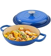 Fijinhom 3 Quart Enameled Shallow Cast Iron Dutch Oven with Lid, Dual Handles Dutch Pots for Cook...