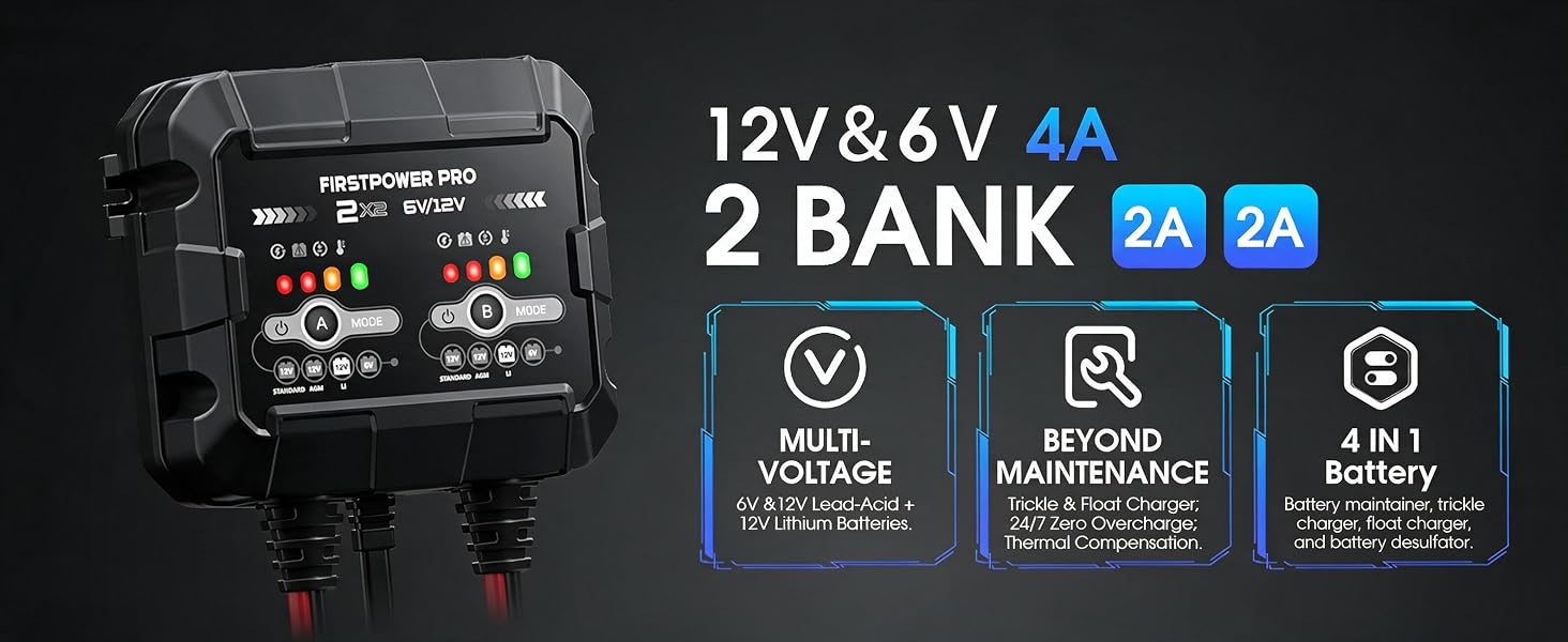 2A dual battery charger