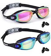 Keary 2 Pack Anti-Fog Swim Goggles for Adult Youth Kids 6+, Anti-UV Waterproof Triathlon Pool Gog...