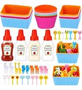 Set of 49 Lunch Box Accessories, Includes 18 Silicone Lunch Box Dividers Cupcake Liners, 4 Mini K...