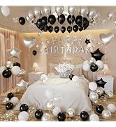 Happy Birthday Decorations for Men,Happy Birthday Banner Silver and Black Balloons for 21st,25th ...