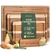 EDELHAUS Acacia Wood Cutting Boards for Kitchen Set of 3, Double sided | Non Toxic Wooden Choppin...