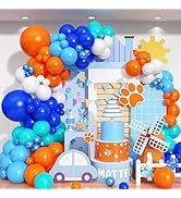Blue and Orange Balloon Garland Arch Kit, Klein Navy Light Blue Teal Orange White Metallic Under ...