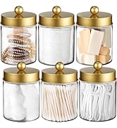 Amolliar Qtip Holder Dispenser - 8 oz Plastic Apothecary Jar Containers for Vanity Makeup Counter...