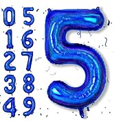 5 Balloons Royal Blue, Dark Navy Blue Self Inflating 40 Inch Number 5 Balloons Decor for Boys, Fo...