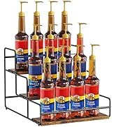 Nuovoware 3-Tier 12 Bottles Coffee Syrup Organizer, Separable Metal Rack with Wooden Base Whiskey...