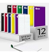 Rosmonde Steno Pads Spiral 6x9 12 Pack, Gregg Ruled Steno Pad, Assorted Colors, 80 Sheets (160 Pa...