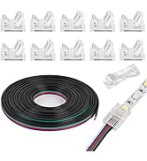 5Pin RGBW LED Strip Connectors 10mm Solderless 10 Pcs with 16.4ft Extension Cable 5 Conductor for...