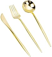 LULLABY 300PCS Gold Plastic Silverware, Heavy Duty Disposable Utensils, Gold Plastic Cutlery Set ...