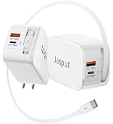 3 in 1 Retractable Wall Charger, 40W Fast Retractable Phone Charger Wall Plug with Dual USB Ports...