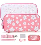 Tscope Cute Carrying Case for Nintendo Switch Lite, Pink Sakura Portable Hard Shell Girls Travel ...