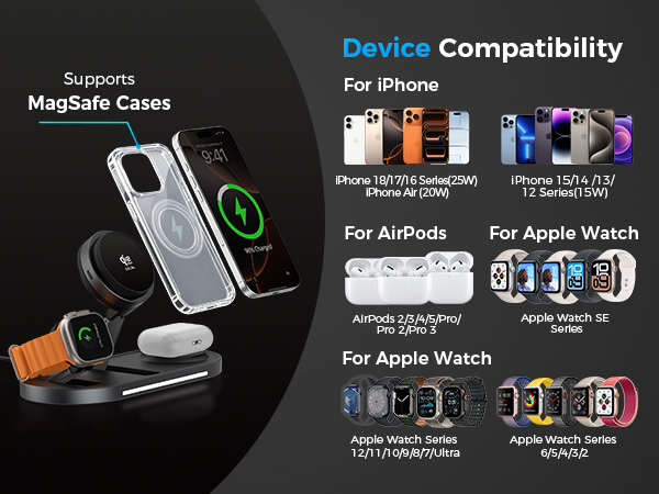 25W 3 in 1 Wireless Charging Station