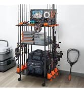 KastKing V12 Gear Trolley, Indoor Fishing Rod Holder for 12 Combos, 3-Tier Fishing Rod Rack With ...