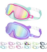 Vvinca 2 Pcs Kids-Swim-Goggles with Nose Cover, Swimming Diving Mask Wide View Anti Fog UV Anti S...