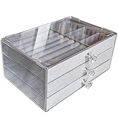 Jemjosh Clear Acrylic Velvet Jewelry Organizer with 3 Drawers, Stackable Display Storage Earrings...