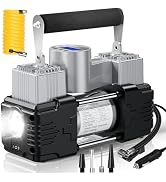 MESHUBA Dual Cylinder Tire Inflator Portable Air Compressor, 150 PSI 12V Air Pump with Digital Di...