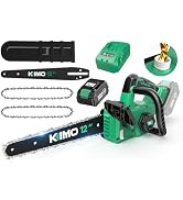 KIMO Brushless Electric Chainsaw Cordless 12 Inch with Battery 4.0Ah & Fast Charger, 34.1 FT/S Po...