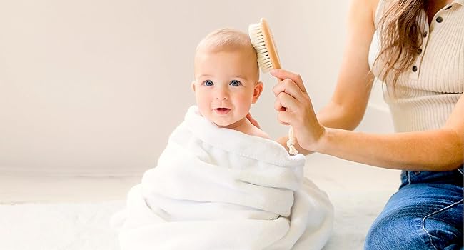 baby hair brush comb newborn set wooden goat bristles cradle cap boys girls toddlers hairbrush