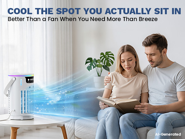 portable evaporative air cooler gives living room spot cooling when a fan isn’t enough