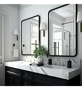 USHOWER 2-Pack Black Bathroom Mirrors for Over Sink 24 x 36 Inch, Metal Frame Rectangle Wall Mirr...
