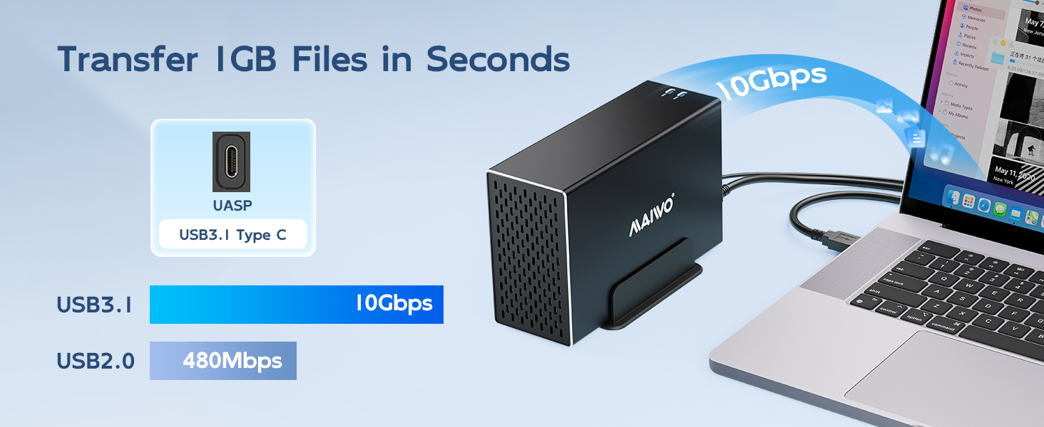 3.5‘’ SATA Docking Station External Hard Drive Enclosure USB3.1 GEN2 Up to 10Gbps 36TB Capacity
