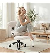 Ergonomic Cross Legged Office Chair with Lumbar Support, 360° Swivel Meditation Chair with Wheels...