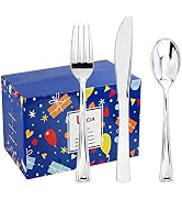 BUCLA 600 Pieces Silver Plastic Silverware - Plastic Silver Cutlery - Heavyweight Disposable Flat...