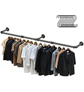 Aduanbang 65.7in Industrial Pipe Wall Mounted Clothes Rack, Heavy Duty Detachable Iron Garment Ba...