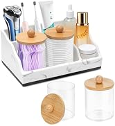 Bathroom Counter Organizer, White Marble Toothbrush Holders for Bathrooms with 2PCS Qtip Holder, ...