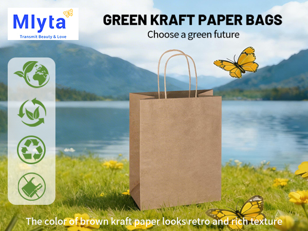 A medium brown green kraft paper gift bags Mlyta