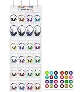 ProtectHobby Headphone Storage Classroom Headphone Organizer 24 Pockets PVC Clear Organizer Holde...