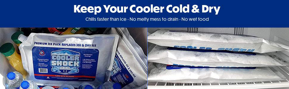 Cooler Shock reusable ice packs—an ice alternative that far outperforms ice, saving weight & space.