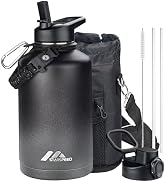 64 oz Insulated Water Bottle with Straw Lid, Stainless Steel Half Gallon Water Flask Double Walle...