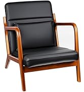 VECELO Mid-Century Modern Accent Chair with Faux Leather Cushion & Solid Wood Frame, Lounge Armch...