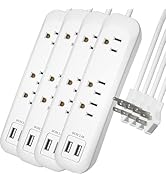 KF USB Power Strip Surge Protector, Flat Plug Power Strip, 3 Outlets 2 USB Ports 2.4A, Mountable ...