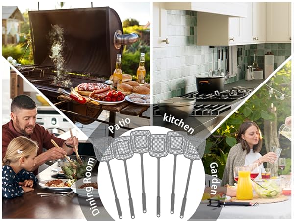 MR.SIGA Heavy Duty Long Handle Fly Swatter, Gray, 6 Pack