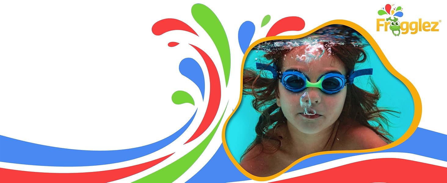 Clear-view kids goggles; anti-fog lenses for underwater fun without eye irritation or leaking.