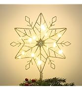 hogardeck Christmas Tree Topper, 10 Inches Lighted Gold Snow Tree Topper, 20 LED Lights Gold Glit...