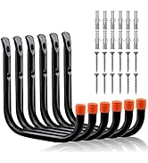 HORUSDY 6 Pack Garage Hooks, 8 inch Utility Hooks, Garage Hooks Heavy Duty Wall Hooks (Black, 8 i...