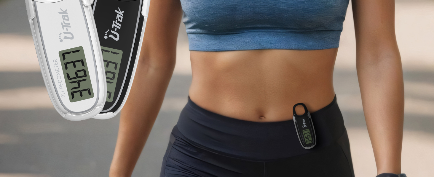 U-Trak 3D Pedometer for Walking with Removable Clip and Carabiner