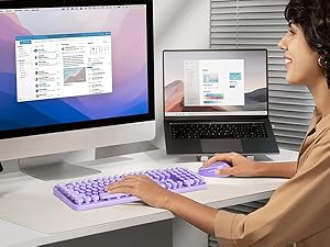 purple keyboard and mouse wireless cute colorful retro typewriter full size keyboard