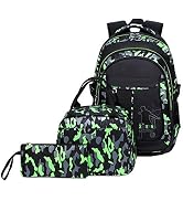 Camo-Print Primary School Backpack and Lunch-Bag Set for Boys Camouflage Elementary Bookbag Rucks...