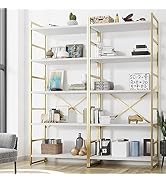 Shintenchi 2 Pieces 5 Tiers Bookshelf, Classically Tall Bookcase Shelf, Industrial Book Rack, Mod...