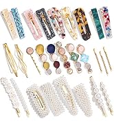 28 PCS Hingwah Pearls and Acrylic Resin Hair Clips, Handmade Hair Barrettes, Marble Alligator bob...